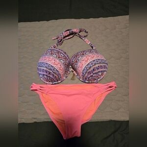 Shade & Shore Coral Pink Swim Top And Bottom Top 38DDD Xl